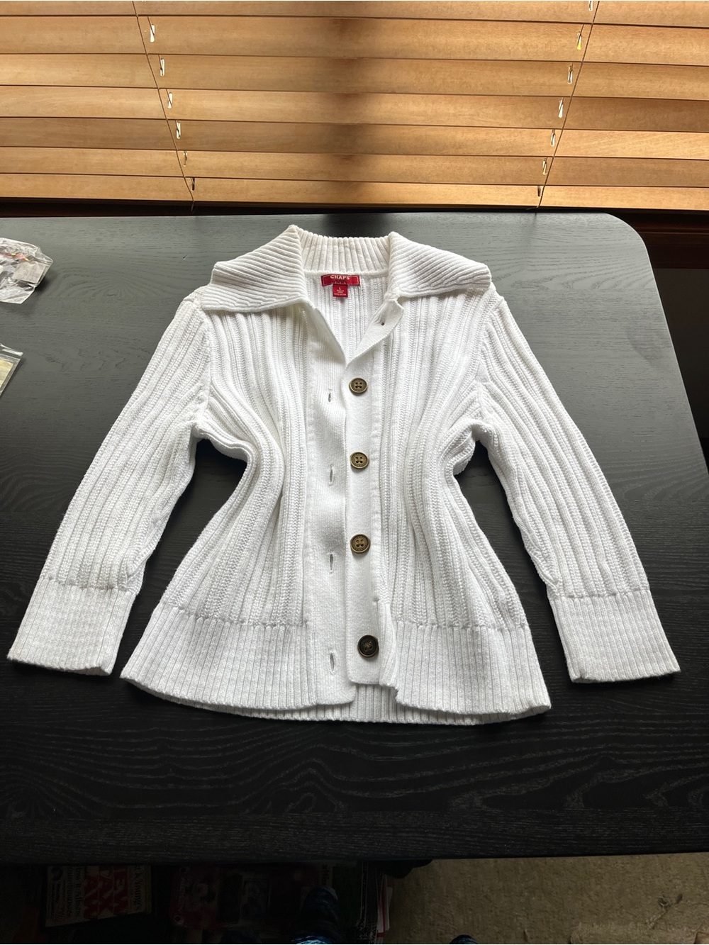 Chaps White Ribbed Button-Front Cardigan Jacket